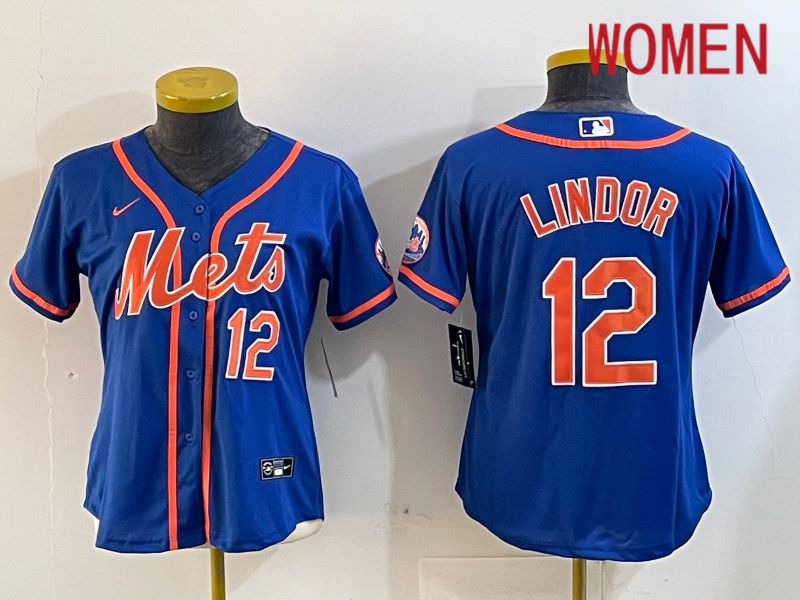 Women New York Mets #12 Lindor Blue Game 2024 Nike MLB Jersey style 1218->youth mlb jersey->Youth Jersey